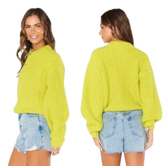Show Me Your Mumu Sweater Bailey Green Chunky Cable Knit Crewneck Top Size XS - Picture 1 of 11